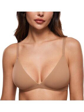 Women's Gravel Beige Triangle Bralette Plunge Unlined Seamless Bra Comfortable